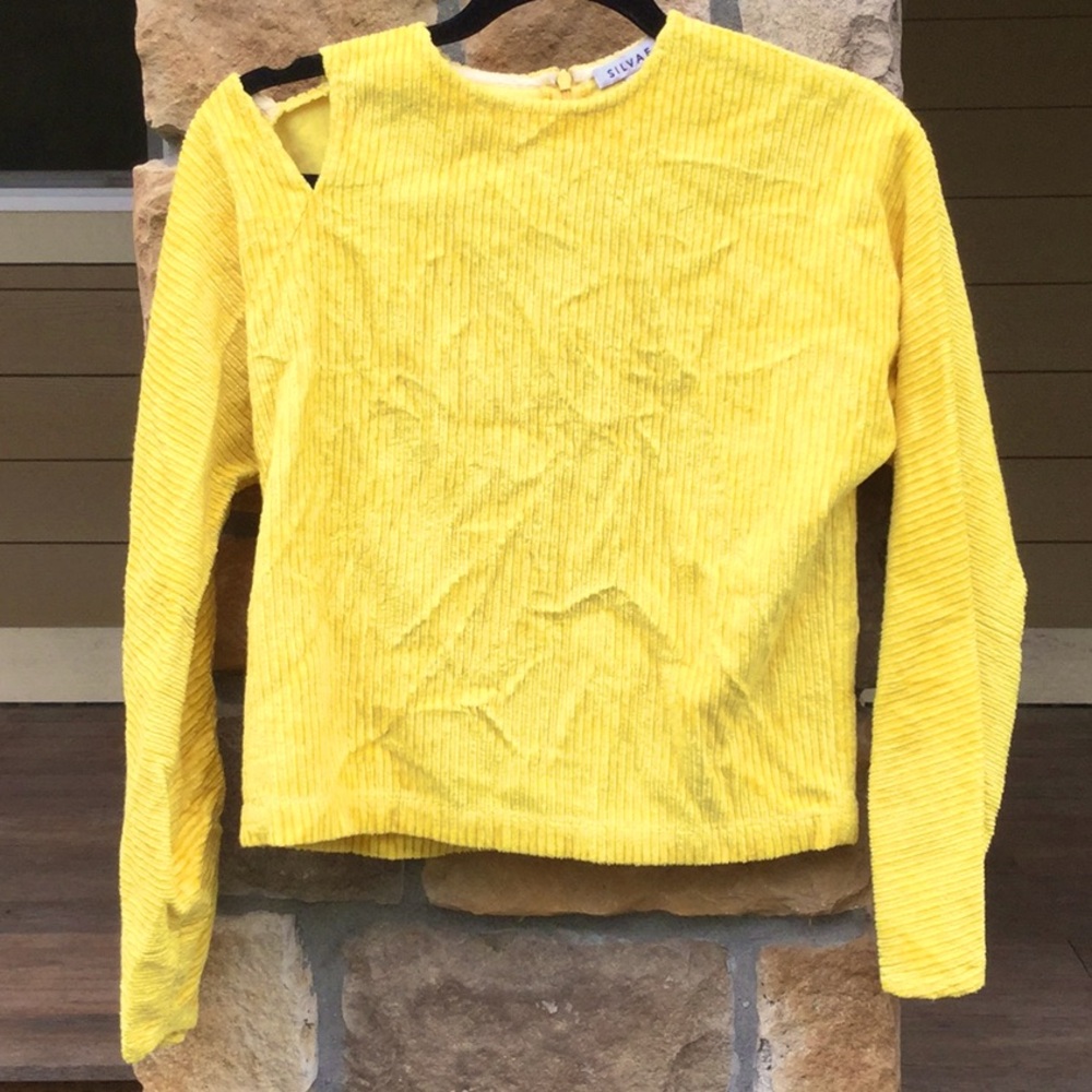 Silvae bright yellow corduroy top open shoulder rodeo travel vacay y2k dance